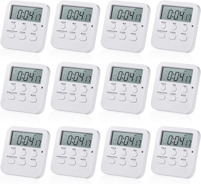 Weewooday 12 Pcs Digital Kitchen Magnetic Timer Bulk Classroom Count up Countdown Timer Large Digits Egg Loud Alarm Cute Desk Stopwatch for Teacher Kids Cooking Office(White,Cute Style)