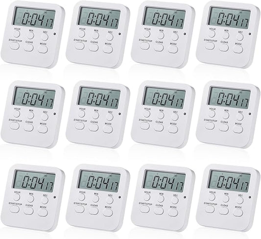 Weewooday 12 Pcs Digital Kitchen Magnetic Timer Bulk Classroom Count up Countdown Timer Large Digits Egg Loud Alarm Cute Desk Stopwatch for Teacher Kids Cooking Office(White,Cute Style)