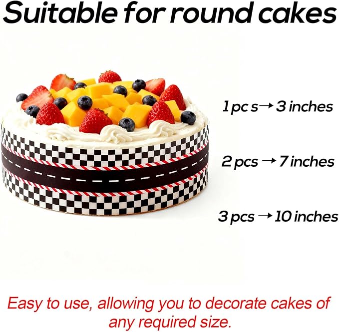 3pcs Racing Theme Edible Cake Borders, Birthday Cake Borders Decor Edible Car Border Strips for Birthday Creative Decorations Supplies for Parties (Racing Track Style)