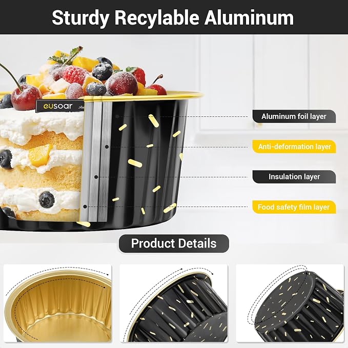 EUSOAR Foil Baking Ramekins, 100pcs 5oz 125ml Muffin Liners Creme Brulee Cups with Lids, Cupcake liners Baking Cups Aluminum Foil Cupcake Pudding Bake Cups Holders Pans Oven Safe