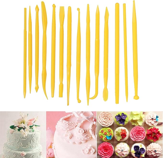 Clay Modeling Tools Clay Carving Tools Cake Modeling Tools Cake Shaping Tools Cake Sculpting Tools 14PCS Set PP Plastic Lightweight for Cake Decorating DIY Baking (Yellow)