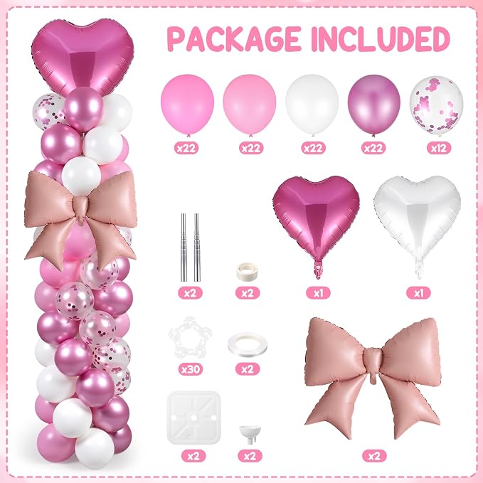 Skylety 2 Sets Pink and White Balloon Column Stand Kit Adjustable Pink White Balloon Stand with Bases for Birthday Wedding Anniversary Graduation Party Baby Shower Decorations Supplies