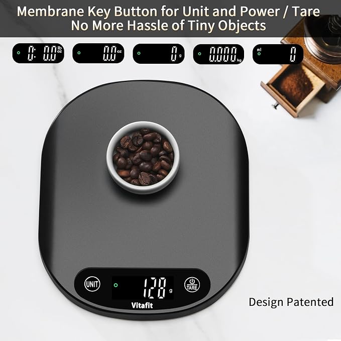 Vitafit 33lb/15kg Digital Food Scale in High Precision 0.1oz/1g, Our Own Kitchen Scale Professional Factory Since 2001, Home and Kitchen Essentials for Cooking and Baking, LED, 3*AAA Batteries, Black