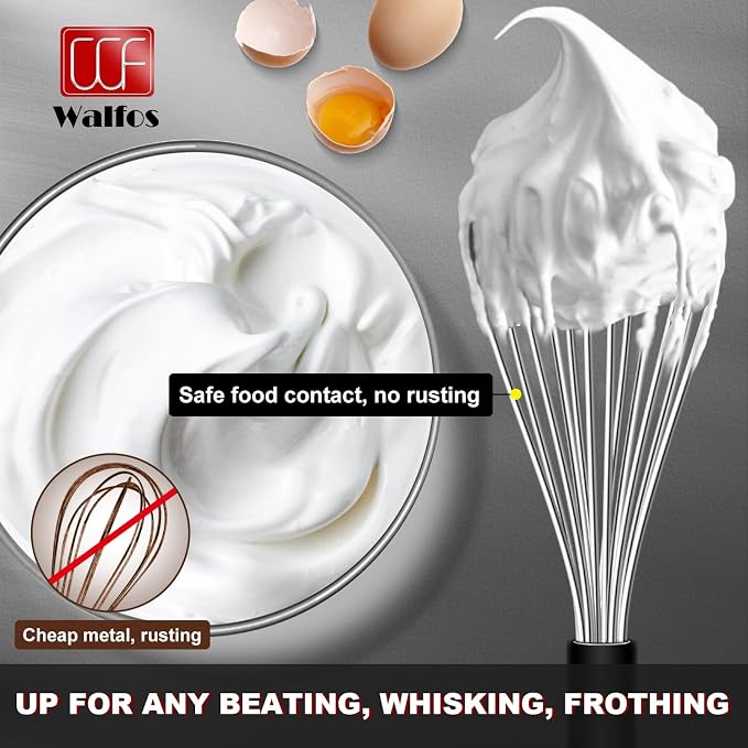 Stainless Steel Whisk Set with 7"+5" Mini whisks, Walfos Heavy Duty Whisks, Kitchen wisk (7+9+11in) Premium for Whisking, Blending, Beating, Frothing & Stirring.
