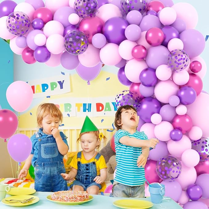 Purple Pink Balloon Garland Arch Kit, Pink and Purple Balloons Red Metallic Confetti Balloons for Birthday Bridal Baby Shower Graduation Retirement Christmas Wedding Party Decorations