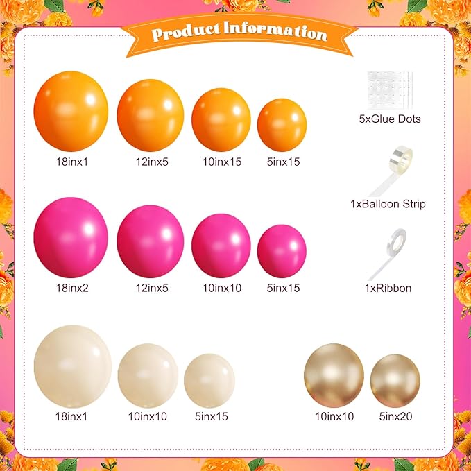 Pink and Orange Balloon Arch Kit Tropical Luau Balloon Garland Arch Kit with Orange Hot Pink Gold Ivory White Balloons for Hawaiian Beach Theme Baby Shower Bridal Shower Birthday Party Decorations