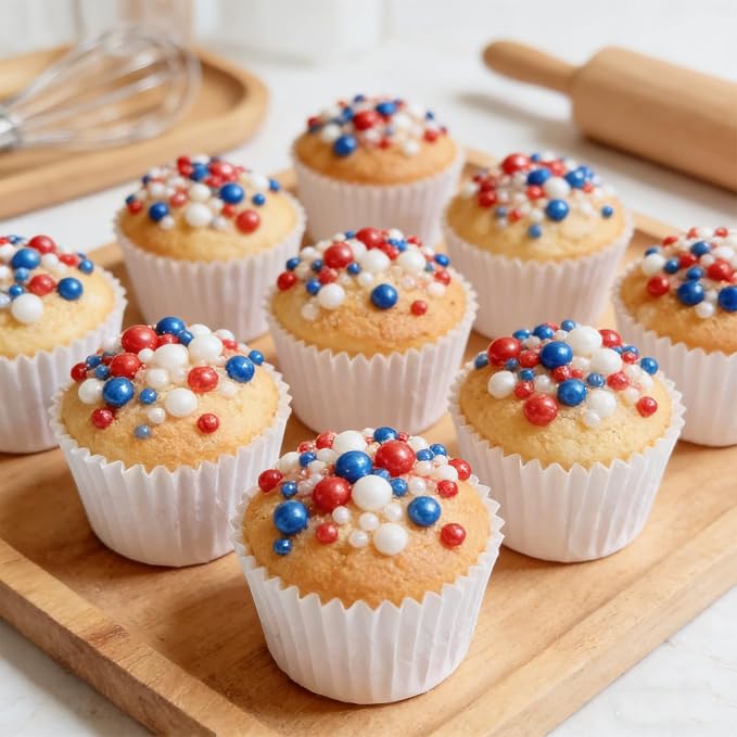 Sentovac Red White and Blue Pearls Sprinkles Edible Patriotic Sprinkle for Cake Decorating Candy Cookie Baking 4th of July Memorial Independence Day Decorations