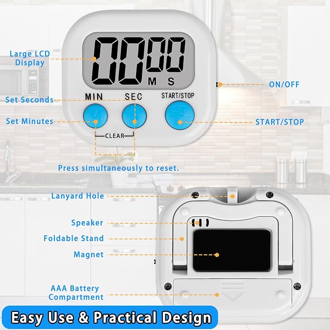 Lasubst Digital Classroom Timers for Teachers Kids School Supplies Bulk with Magnetic Back 12 Pack, White Orange Blue Green