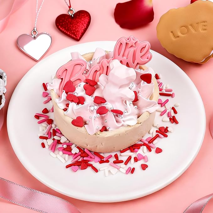 Valentines Sprinkles for Cake Decorating, 8Oz White Pink and Red Heart Sprinkles, Edible Nonpareil Sanding Sugar Heart Confetti Jimmies Mix for Ice Cream Cupcakes Brownie Cookie Baking Topping