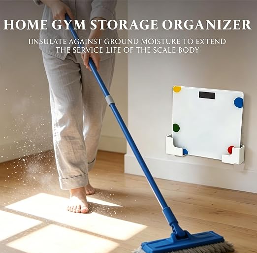 Weight Scale Holder for Wall – Adjustable Storage Bracket for Body Fat & Digital Scales, Universal Fit for Home Gym, Bathroom, Kitchen with 4Pcs Stickers（White）