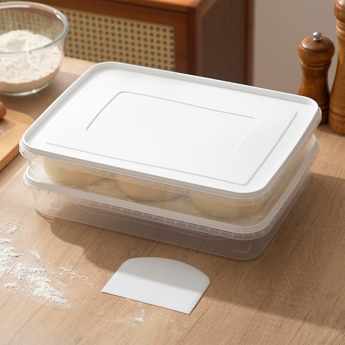2 Pack Transparent Proofing Box, Observable Pizza Dough Proofing Box, Sealed Pizza Dough Proofing Container whit Lid (White)