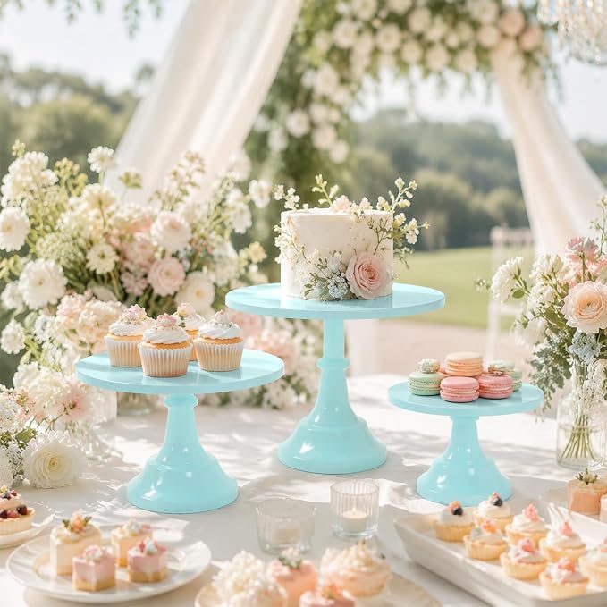 3 Pcs Cake Stand Set Metal Round Cake Holder Cupcake Stands 8/10/12 inch Blue Dessert Display Stands Dessert Table Decorations for Birthday Parties, Baby Shower,Wedding Banquets and Anniversary