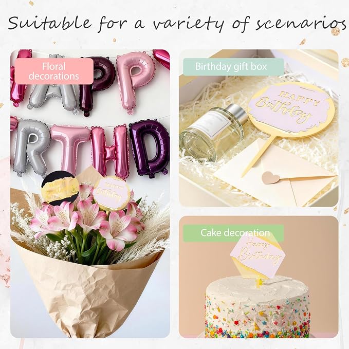 Wootkey 8Pcs Acrylic Happy Birthday Cake Toppers Engraved Happy Birthday Sign for Cake DIY Birthday Gift Flower Bouquet Pastries Desserts Decor
