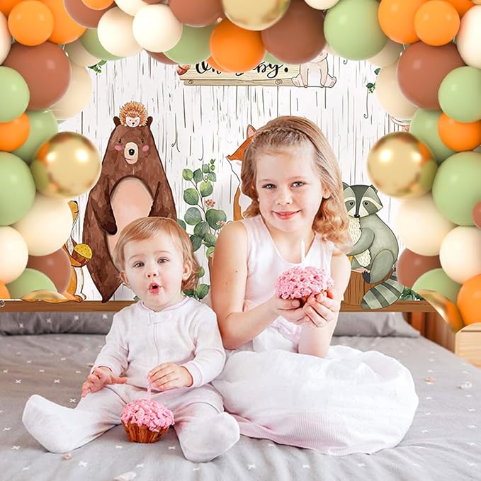 Sage Green Orange Brown Balloon Garland Arch Kit - Oilve Green and Orange Balloons Brown Balloons for Woodland Animals Birthday Bear Baby Shower Gender Reveal Wedding Party Oh Baby Decorations