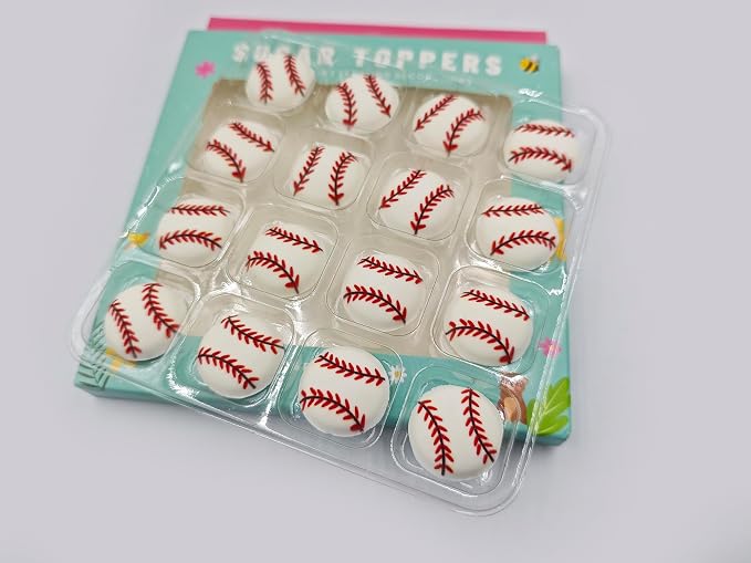 Edible 16 pieces Baseball cake decorations, cupcake toppers, perfect Icing Cookies decro for Sports Valentine's Day Birthday Halloween Thanksgiving Christmas party Team Dinner