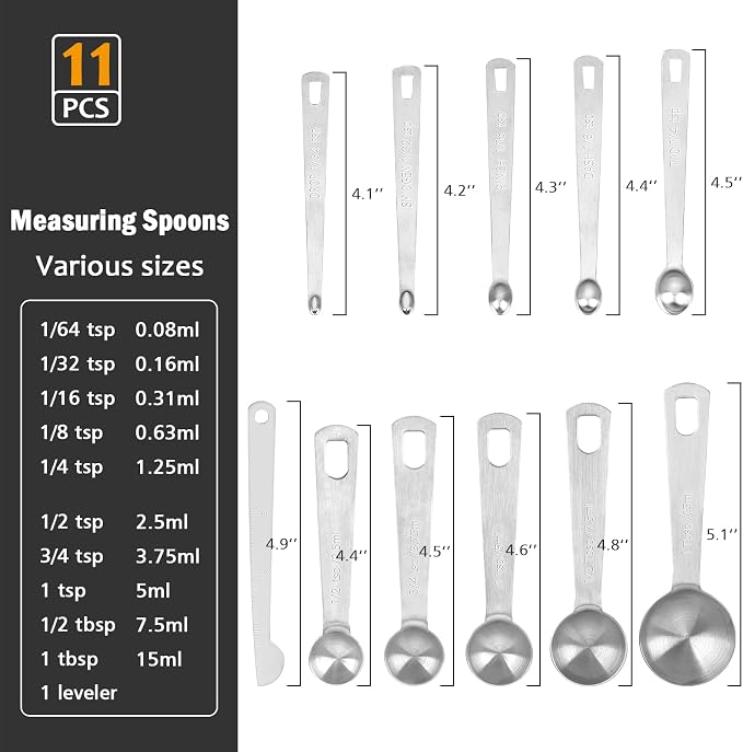 Accmor Stainless Steel Measuring Spoons Set with Leveler, Set Of 10 | Food Grade Stainless Steel Material, Stackable Kitchen Metal Measuring Spoons Set Gadgets Measure Dry or Liquid and Spices
