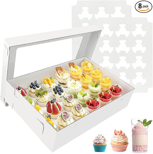 8 Pack Sturdy Corrugated Cupcake Boxes with Window for 24 Standard or Mini Cupcakes, 17.7x11.8x4 Inch Bakery Boxes for Cakes, Cookies, Donuts, Muffins and Pastries