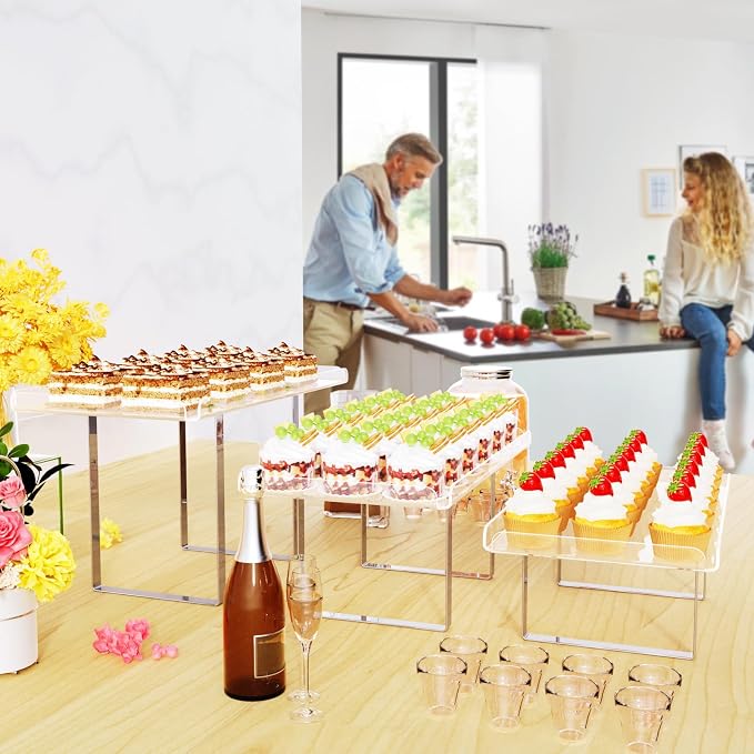 Bakzon 3 Pieces Cupcake Stand Holder, Clear Acrylic Dessert Table Display Set with Iron Support Legs for Birthday Candy Bar Décor Weddings, Parties Events