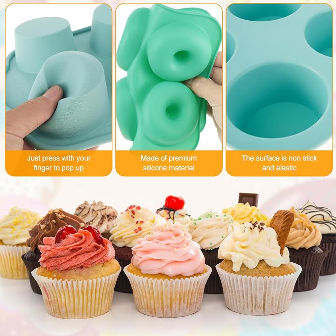 7PCS Silicone Muffin Pan Donut Mold, 6-Cavity Nonstick Baking Tray for Muffins, Cupcakes, Brownies and More, Cake Tray Cupcake Pans Baking Mold