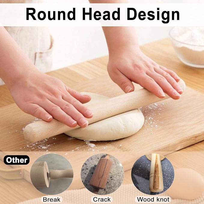 French Rolling Pin Set - Natural Wooden Rolling Pins, Classic Wooden Dough Roller for for Fondant,Pizza, Pie, Pasta, Bread, Pastry, Essential Kitchen Utensil,(8inch, 15.7inch)