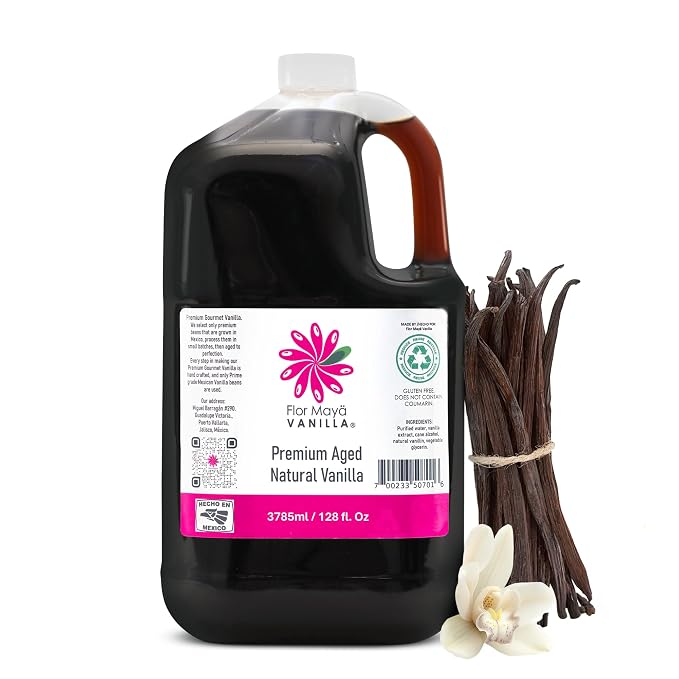 Flor Maya Vanilla Extract – Premium Aged Blend Made with Mexican Vanilla Beans | Gourmet Vanilla Bean Extract for Baking, Cooking & Desserts | Gluten Free, Non-GMO, No Coumarin | 128 fl oz