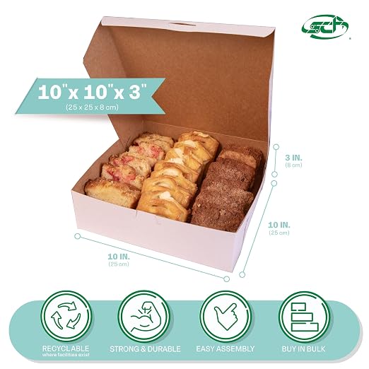 SCT White One-Piece Non-Window Bakery Boxes, 10 x 10 x 3, White, Paper, 200/Carton