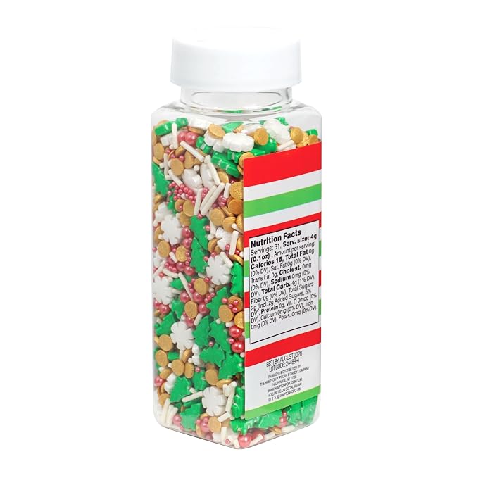 Trees & Snowflakes Red, White, Gold and Green Sprinkles Mix 4.4 oz, Christmas Sprinkles For Cake Decorating, Baking, Ice Cream & More, The Hampton Candy Company