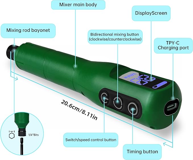 Mlife Upgraded Resin Mixer, Epoxy Resin Electric Stirrer, Paint Mixer & Timed Epoxy Resin Mixer for Epoxy Resin,Silicone Mixing, Resin Molds, DIY Crafts, Epoxy Resin Kit, with Mixer Stand(Dark-Green)