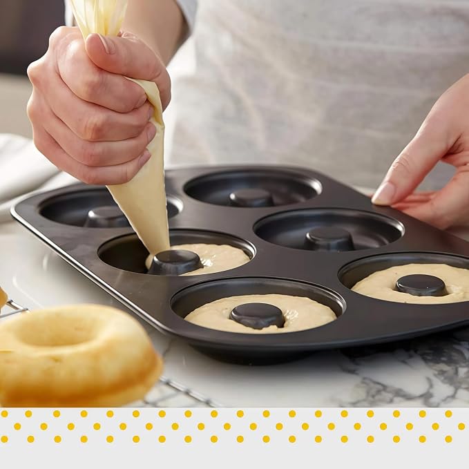 6-Cavity Donut Pan Molds Carbon Stee For Baking Pan, Nonstick & Dishwasher Safe 12.5 x 8.5” Doughnut Pan, Steel Donut Trays, Makes Perfect Bagels and Cake Donuts Cookies & Fondant