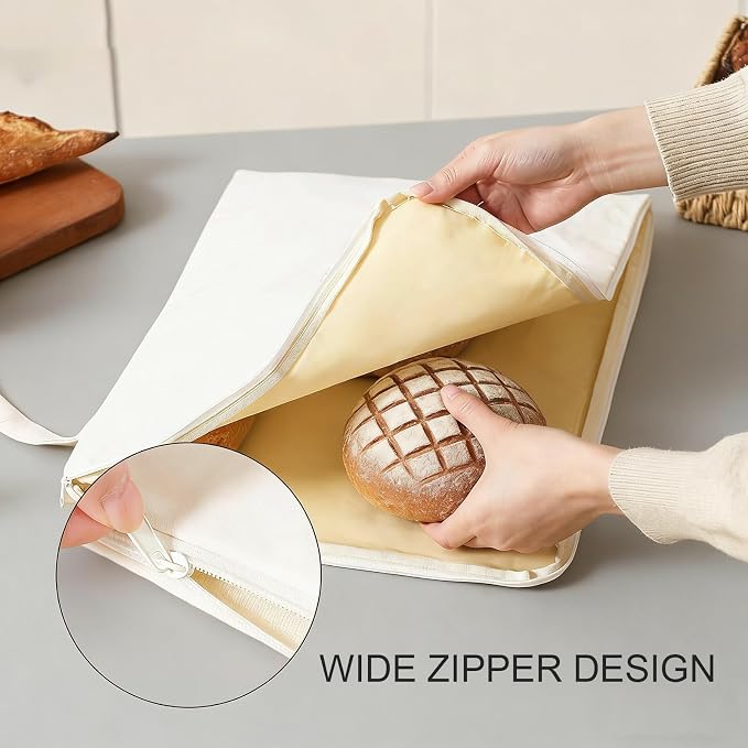 Lorine Beeswax Lining Bread Bags, Reusable Bread Bags for Homemade & Sourdough Bread, Large capacity 13 * 17'', Moisture Lock with Zip for Bread Freshness with Sealing (2 PCS)