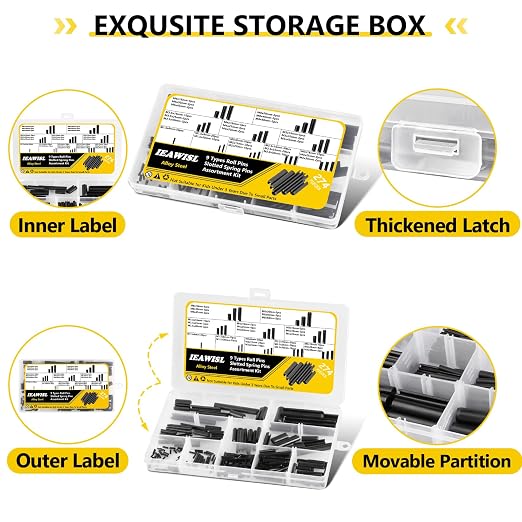 274 Pcs Roll Pin Set, Slotted Metric Roll Pins 65Mn Steel - M1.5 M2 M2.5 M3 M3.5 M4 M5 M6 M8 for Home Automotive Repair