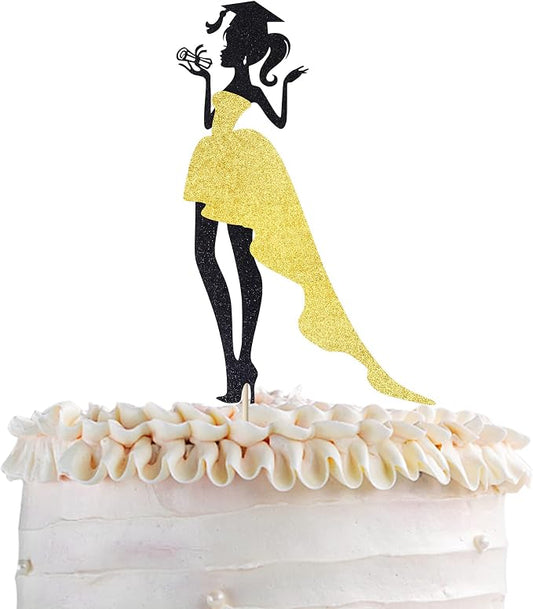 1 Pack 2024 Graduation Cake Topper Graduation Girl Cake Pick with Glitter Diploma Graduation Cap Congrats 2024 Cake Decorations for 2024 Graduation Theme High School Girls Graduate Party Gold