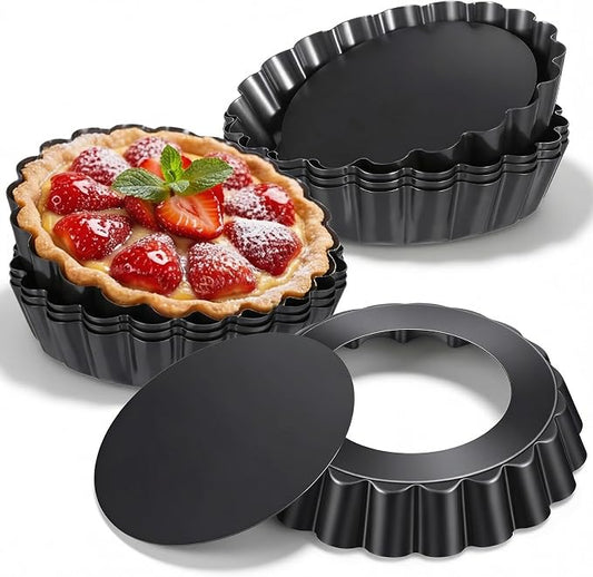 16 Pcs Mini Tart Pans with Removable Bottom, 4 Inch Nonstick Carbon Steel Round Quiche Pie Pans, Reusable Bakeware Mold for Desserts Tarts Pies and Cupcakes, Black