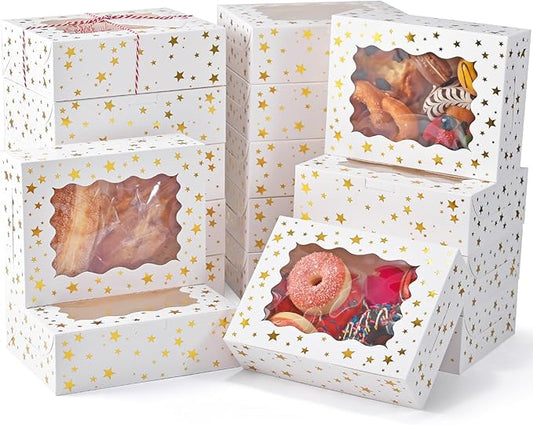 12Pcs 8"x6"x2.5" Christmas Cookie Boxes with Window, White Bakery Boxes for Cookie, Treat Boxes Pastry Boxes for Gift Giving, Chocolate Covered Strawberries, Dessert, Donut, Cupcakes Muffins