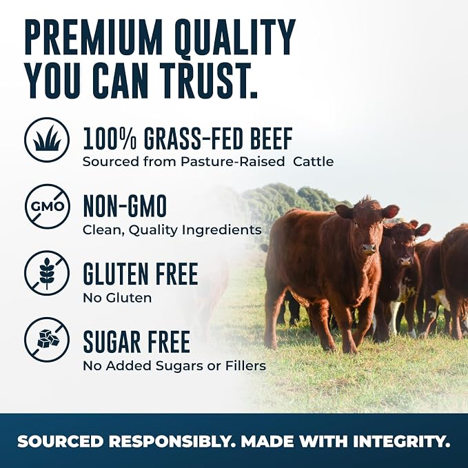 Grass Fed Beef Protein Powder – 22g Protein, 17g Collagen, 18 Amino Acids, Non-GMO - Dairy, Sugar & Gluten Free – Chocolate Flavor, Carnivore & Paleo Friendly, Beef Protein Isolate, 30 Servings
