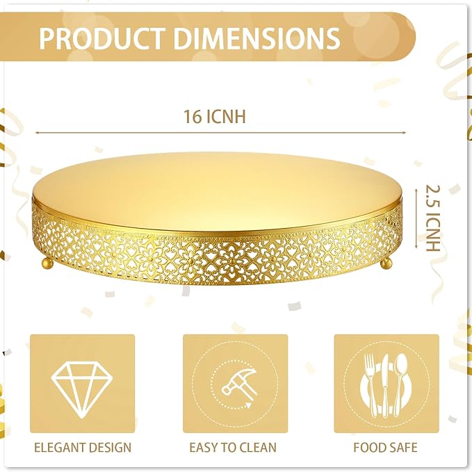 Wenqik Cake Stand 16 Inch Round Metal Cupcake Dessert Wedding Cake Stand Cookies Display Holder Fruit Serving Tray for Table Wedding Birthday Anniversary Party(Gold)