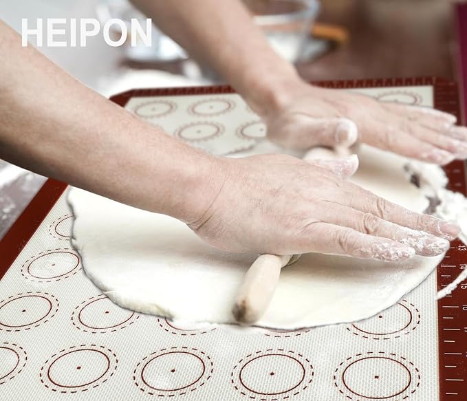 Macaron Silicone Baking Mats,22.44"Lx14.57"W,Pastry Mats Rolling Dough,Non-Stick,40 Macaron Molds,Cookie Sheet Liners,Reusable Baking Mat (2, Red)