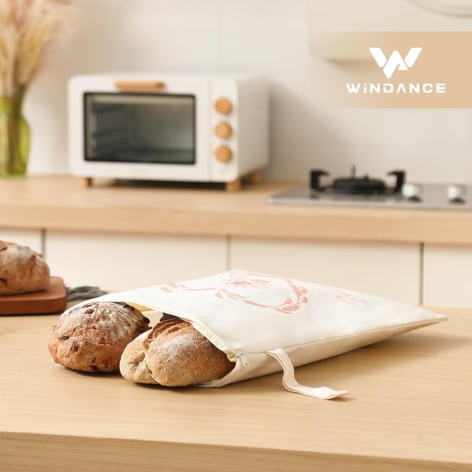 WiNDANCE 2 Pack Beeswax Bread Bags with Zipper, XL(13x17in) Sourdough Bread Storage for Homemade, Freezer Storage Bag to Keep Fresh, Cotton Beeswax Container, Baguette Bag with Liner Kitchen Baking