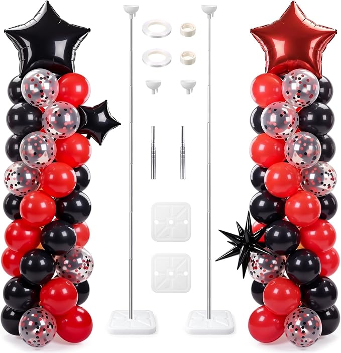 Skylety 2 Sets Balloon Column Stand Kit Adjustable Balloon Tower Stand with Bases for Birthday Wedding Anniversary Graduation Party Baby Shower Decorations Supplies(Red and Black,Red Black)