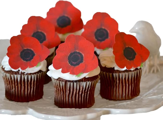 Sugar Robot - Edible Poppy Flowers - Small Size - Edible flowers cake decorations - Premium Crafted - Made in the USA Cake -Set of 12 (Poppy)
