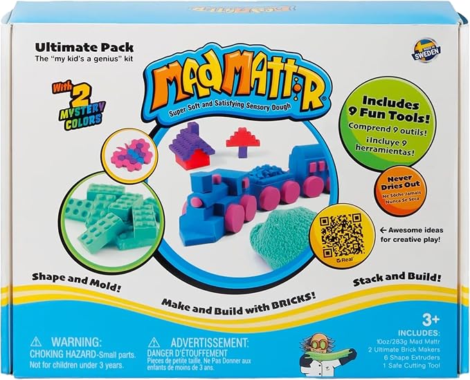 Mad Mattr Ultimate Pack - Never-Dry Sensory Modeling Dough Set for Kids Ages 3 and Up - Non-Toxic Compound with 9 Building Tools, Brick Makers, Extruders, 10 oz