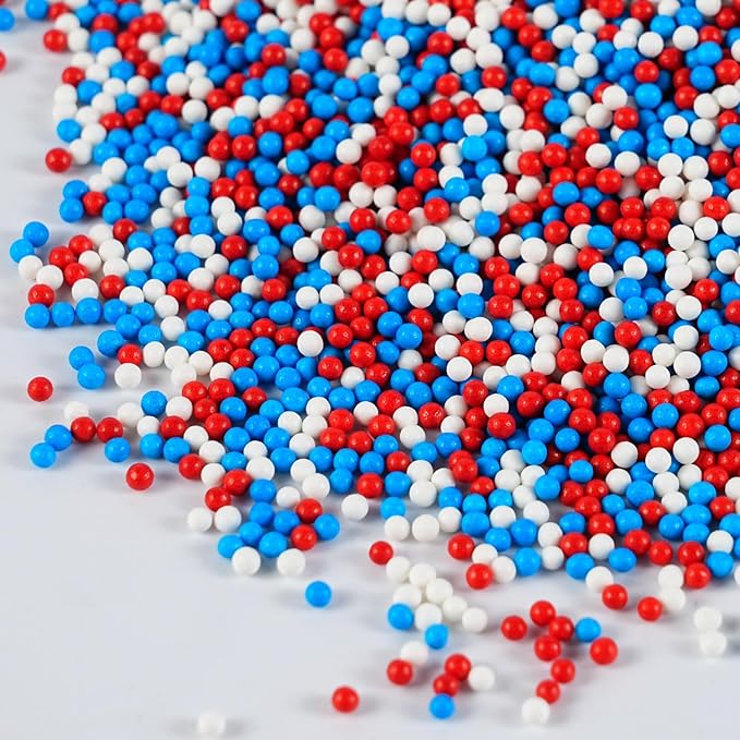 Red White & Blue Sprinkles for Baking (7oz) - Patriotic Nonpareils & Mini Pearls Mix, 4th of July Cake Decorations, Cookie & Cupcake Topper, Ice Cream Toppings, USA Flag Colors