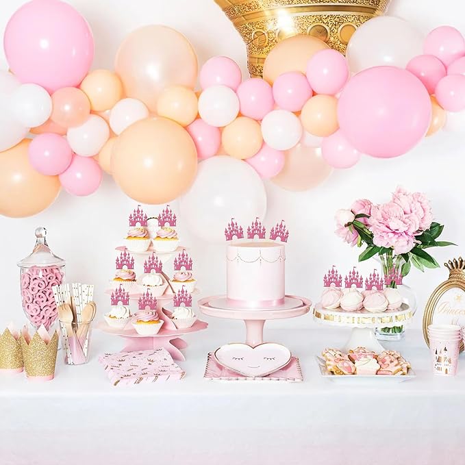 24 PCS Castle Cupcake Topper Princess Cupcake Toppers Castle Theme Birthday Party Decorations Queen Castle Cupcake Picks for Princess Prince Birthday Baby Shower Party Cake Decorations Supplies Pink