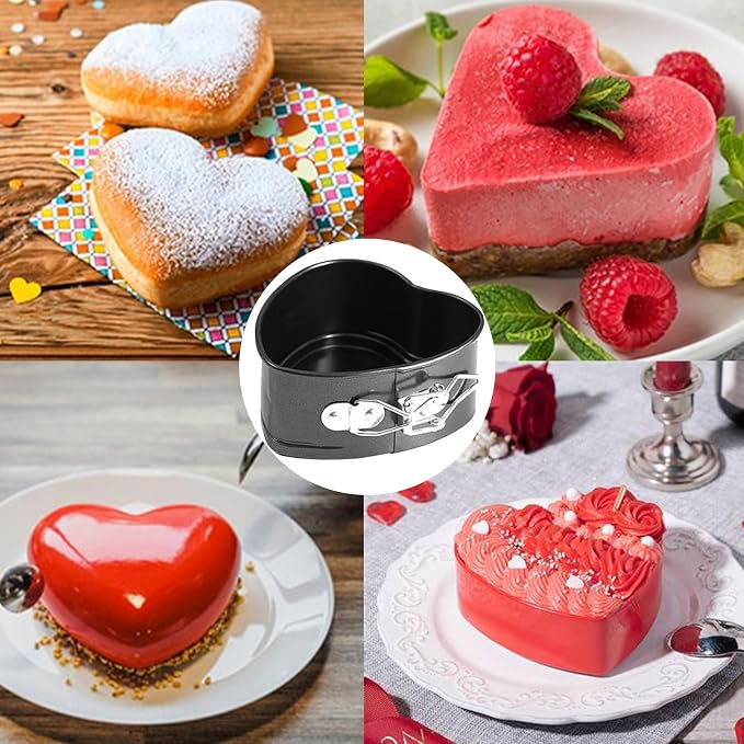 2 Pack, 4 Inch Springform Cake Pan，Mini Heart Springform Pan Non-Stick Cheesecake Cake Pan, Heart Baking Pan for Cake, Cheesecakes