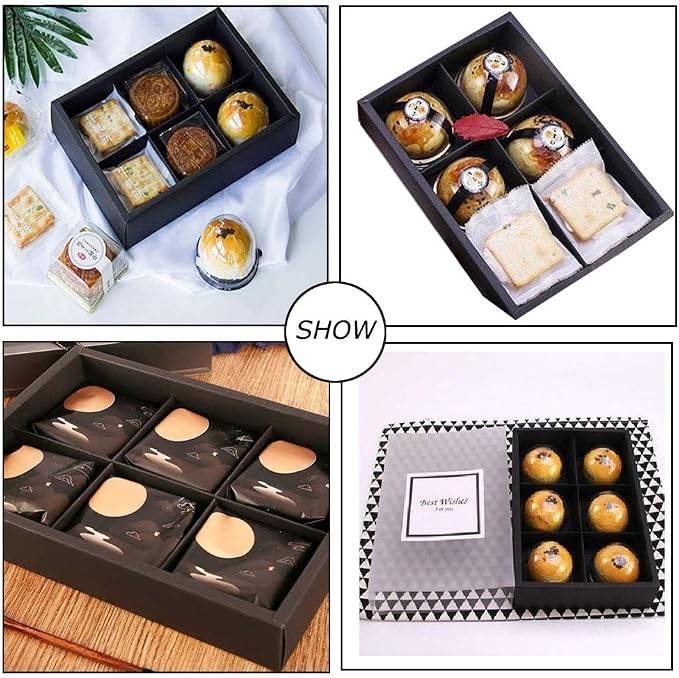 12 Packs Cupcake Boxes,Food Grade Paper Treats Gift Boxes with Inserts and Display Windows,Cupcake Containers for Baking Pastries Goodies Biscuits(6 Lattices)