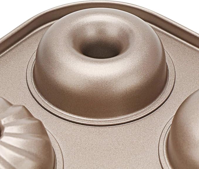 Beasea Donut Molds for Baking 6-Cavity, 2 Count Mini Small Doughnut Baking Pan Nonstick Bagel Carbon Steel Tray Bagels Mold for Oven