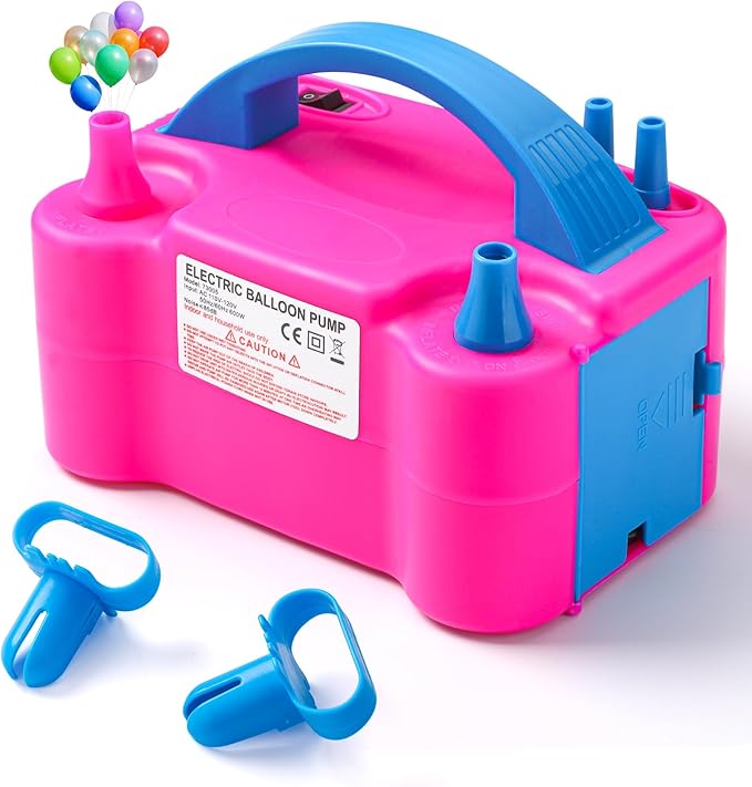 Balloon Pump Electric, Portable Automatic Dual Nozzle Inflator 110V 600W with Tying Tools for Birthday Gender Reveal Baby Shower Balloons Party Decorations