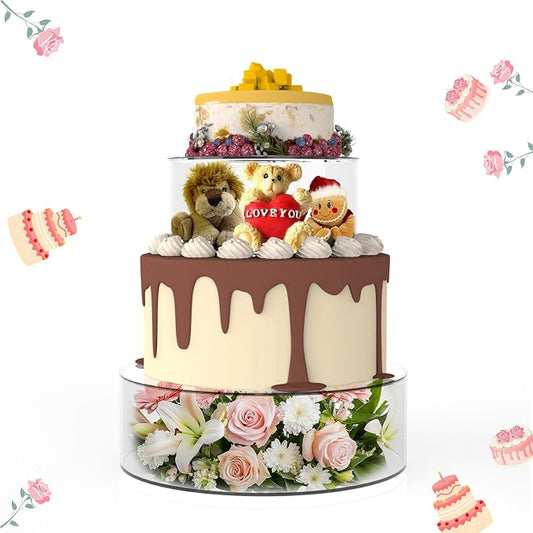 2 PCS Acrylic Clear Cake Stand Round 8 Inch 12 Inch Cake Display Stand with Lid Fillable Tier Cylinder Box for Wedding Birthday Baby Shower Party (8" & 12")