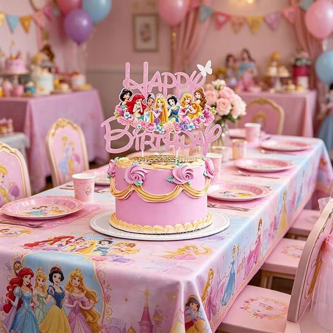 Glitter Princess Cake Topper, Cute Happy Birthday Cake Topper, Birthday Party Supplies, Princess Themed Party Decorations for Girls