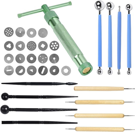 Supkiir 33Pcs Clay Fondant Extruder Cake Decorating Supplies Sugar Modeling Tool, Clay Extruder Gun with Sugar Paste Extruder, Ball Stylus Dotting Cake Crafts Clay Sculpting Tools